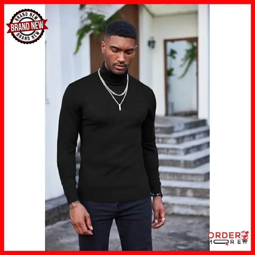 Men's Slim Fit Turtleneck Sweater Soft Knit Pullover Long Sleeve